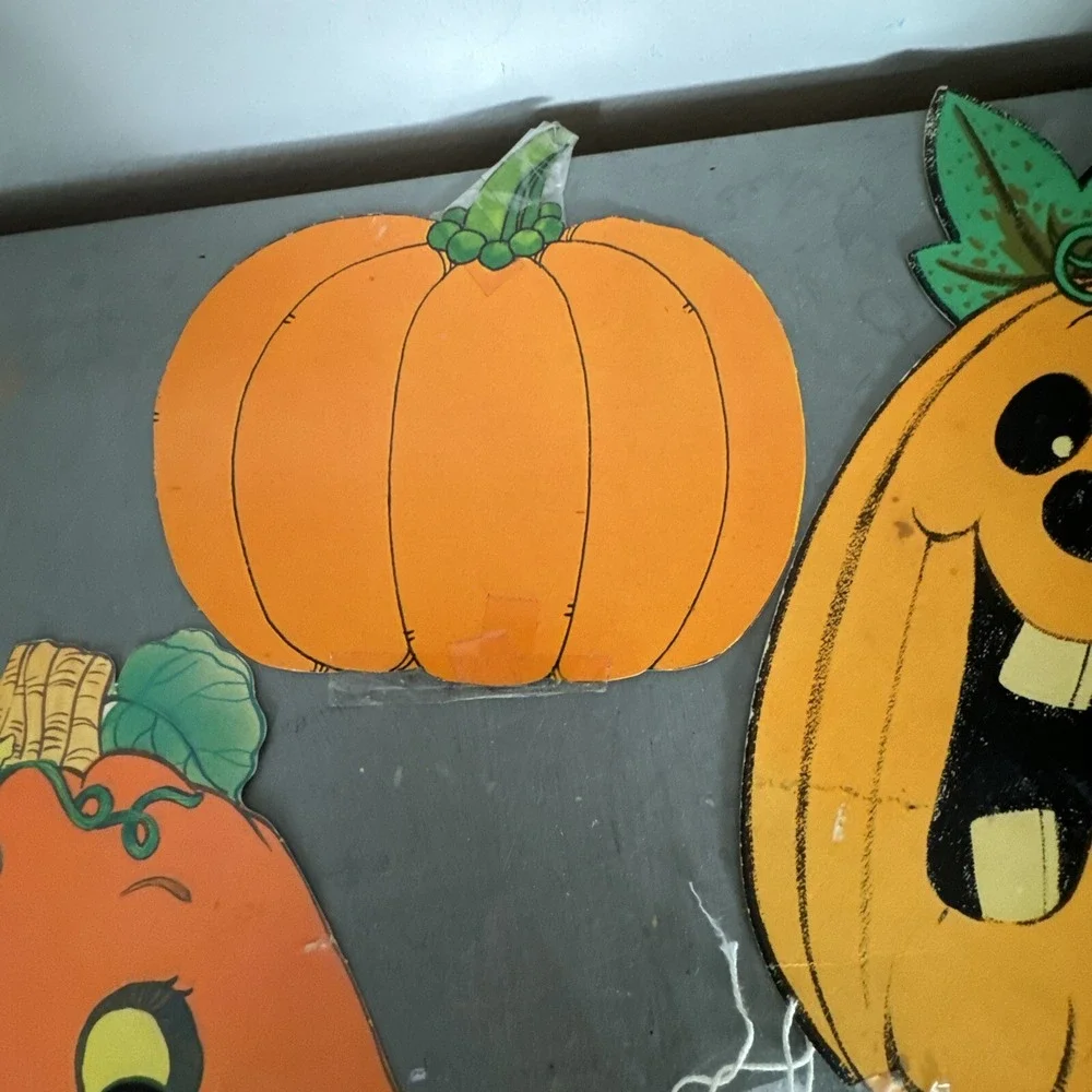 LOT 4 Vintage die cut pumpkin jack o lantern Halloween decoration paper ephemera